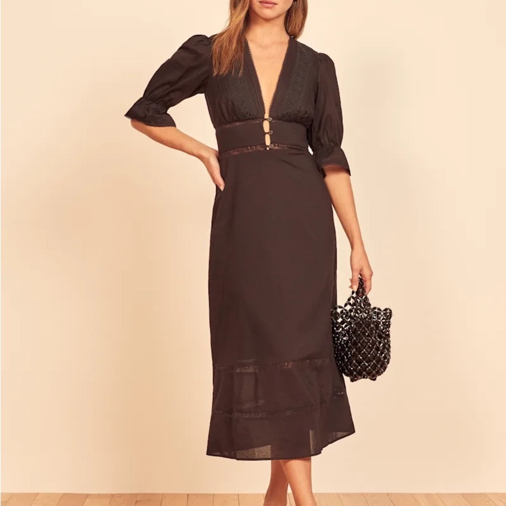 REFORMATION Ginny Elegant Black Midi Dress